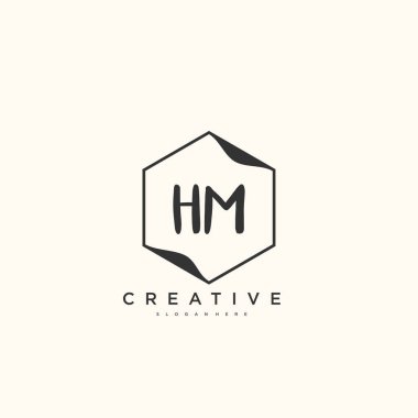 HM Güzellik Vektörü ilk logosu, ilk imzanın el yazısı sanat tasarımı, düğün, moda, mücevher, butik, çiçek ve botanik, herhangi bir şirket veya işletme için yaratıcı şablona sahip..