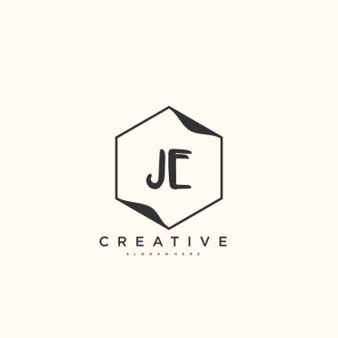 JE güzellik vektörü ilk logosu, ilk imzanın el yazısı sanat tasarımı, düğün, moda, mücevher, butik, çiçek ve botanik, herhangi bir şirket veya işletme için yaratıcı şablona sahip..