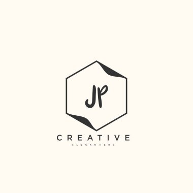 JP güzellik vektörü ilk logosu, ilk imzanın el yazısı sanat tasarımı, düğün, moda, mücevher, butik, çiçek ve botanik, herhangi bir şirket ya da işletme için yaratıcı şablona sahip..