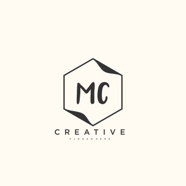 MC Güzellik Vektörü ilk logosu, ilk imzanın el yazısı sanat tasarımı, düğün, moda, mücevher, butik, çiçek ve botanik, herhangi bir şirket veya işletme için yaratıcı şablona sahip..