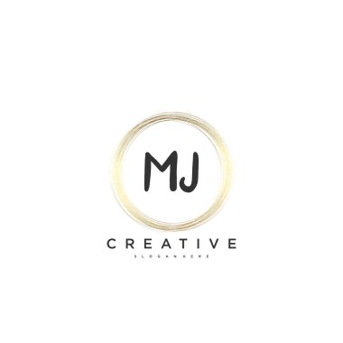 M.J. Güzellik vektörü ilk logosu, ilk imzanın el yazısı sanat tasarımı, düğün, moda, mücevher, butik, çiçek ve botanik, herhangi bir şirket veya işletme için yaratıcı şablona sahip..