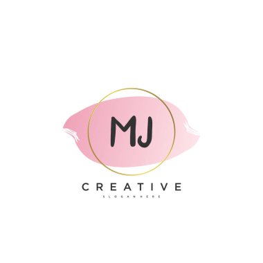 M.J. Güzellik vektörü ilk logosu, ilk imzanın el yazısı sanat tasarımı, düğün, moda, mücevher, butik, çiçek ve botanik, herhangi bir şirket veya işletme için yaratıcı şablona sahip..