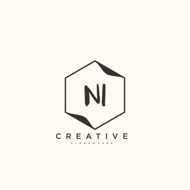 NI Güzellik vektörü ilk logosu, ilk imzanın el yazısı sanat tasarımı, düğün, moda, mücevher, butik, çiçek ve botanik herhangi bir şirket veya işletme için yaratıcı şablona sahip..