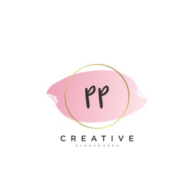 PP Güzellik Vektörü ilk logosu, ilk imzanın el yazısı sanat tasarımı, düğün, moda, mücevher, butik, çiçek ve botanik, herhangi bir şirket veya işletme için yaratıcı şablona sahip..
