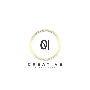 QI Güzellik vektörü ilk logosu, ilk imzanın el yazısı sanat tasarımı, düğün, moda, mücevher, butik, çiçek ve botanik herhangi bir şirket veya işletme için yaratıcı şablona sahip..