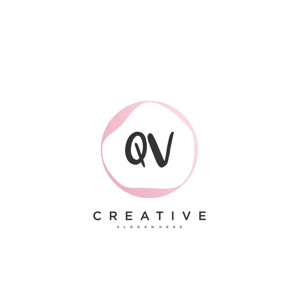 Qv美容矢量初始标识 笔迹标识 初始签名艺术设计 植物等 并附有任何公司或企业的创意模板 — 图库矢量图片