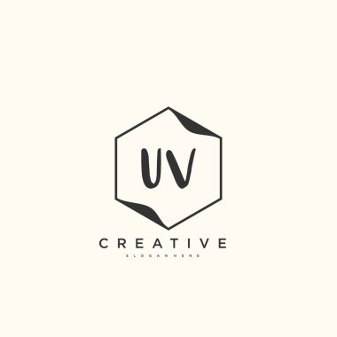UV güzellik vektörü ilk logosu, ilk imzanın el yazısı sanat tasarımı, düğün, moda, mücevher, butik, çiçek ve botanik, herhangi bir şirket veya işletme için yaratıcı şablona sahip..