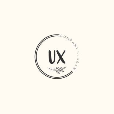UX güzellik vektörü ilk logosu, ilk imzanın el yazısı sanat tasarımı, düğün, moda, mücevher, butik, çiçek ve botanik, herhangi bir şirket ya da işletme için yaratıcı şablona sahip..