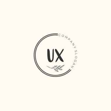 UX güzellik vektörü ilk logosu, ilk imzanın el yazısı sanat tasarımı, düğün, moda, mücevher, butik, çiçek ve botanik, herhangi bir şirket ya da işletme için yaratıcı şablona sahip..