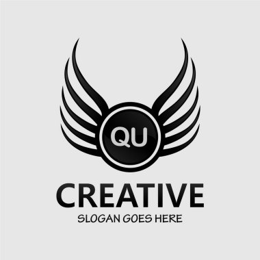 Kraliyet Lüks Logo Şablonu ile QU Harf Paraftı.