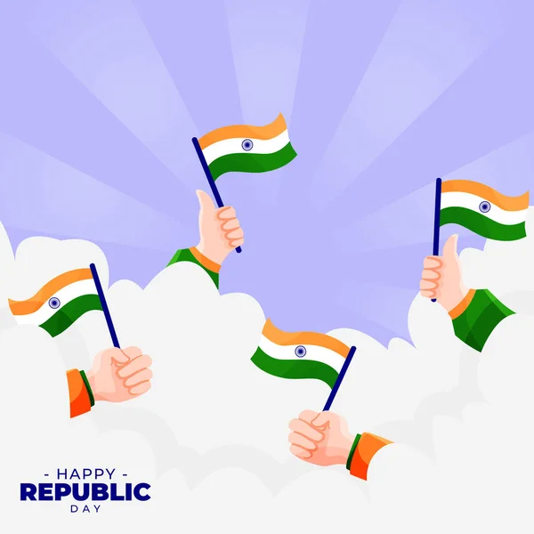 Ilustração Saudação República Dia Com Mão Segurando Bandeira Indiana —  Vetores de Stock