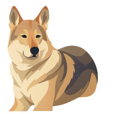 Mutlu shiba inu köpek oturuyor, izleyiciye bakıyor.