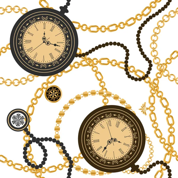 Horloge Chaîne Motif Sans Couture — Image vectorielle