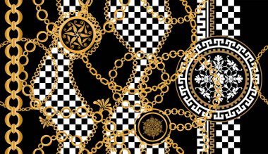 Değerli taşlar, altın zincirler ve incilerle süslenmiş kusursuz desenler..