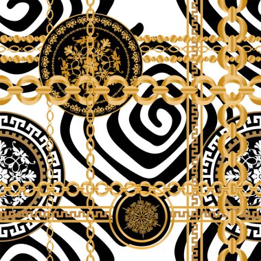 Değerli taşlar, altın zincirler ve incilerle süslenmiş kusursuz desenler..