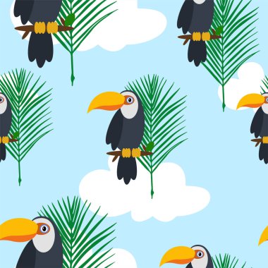 Mavi arka planda kusursuz papağan deseni