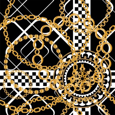 Değerli taşlar, altın zincirler ve incilerle süslenmiş kusursuz desenler..