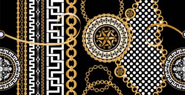 Değerli taşlar, altın zincirler ve incilerle süslenmiş kusursuz desenler..