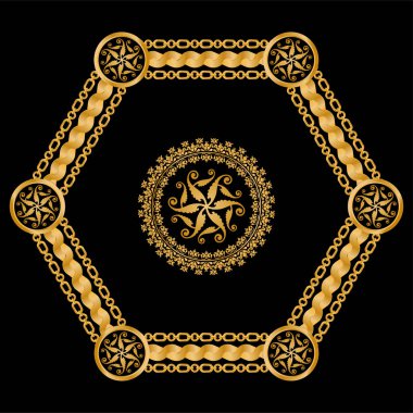 Değerli taşlar, altın zincirler ve incilerle süslenmiş kusursuz desenler..