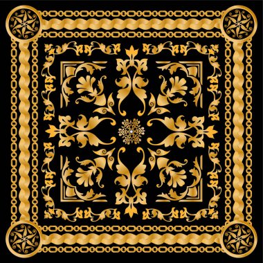 Değerli taşlar, altın zincirler ve incilerle süslenmiş kusursuz desenler..