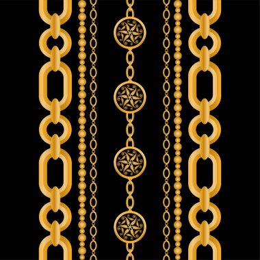Değerli taşlar, altın zincirler ve incilerle süslenmiş kusursuz desenler..