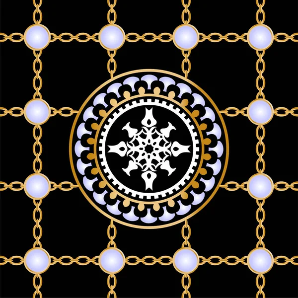 Motif Sans Couture Décoré Pierres Précieuses Chaînes Perles — Image vectorielle