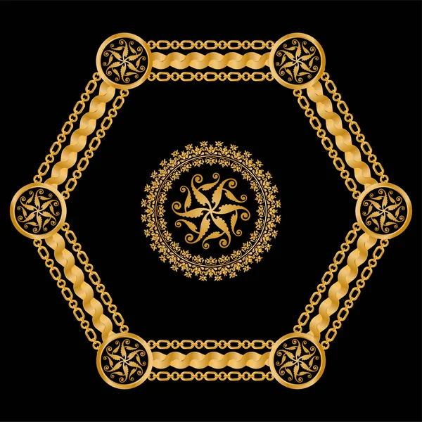 Değerli taşlar, altın zincirler ve incilerle süslenmiş kusursuz desenler..