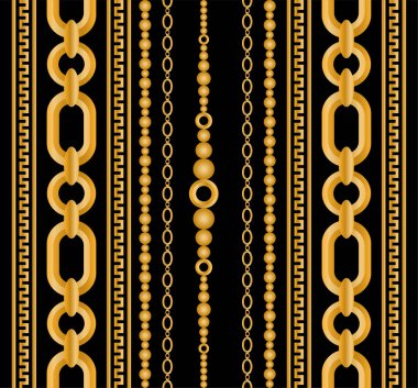 Değerli taşlar, altın zincirler ve incilerle süslenmiş kusursuz desenler..