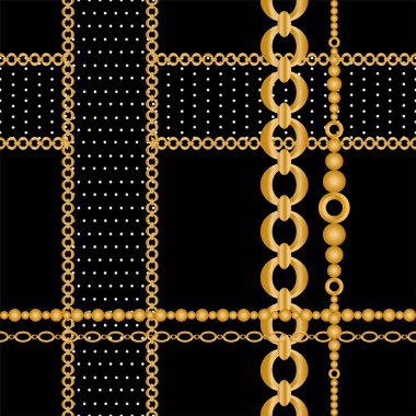 Değerli taşlar, altın zincirler ve incilerle süslenmiş kusursuz desenler..