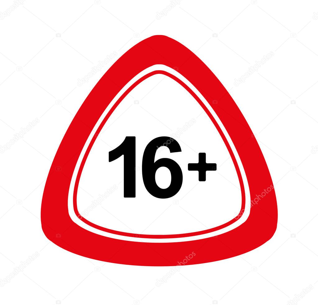 Under 16 sign warning. vector icon