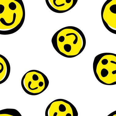 Sarı şirin emojili kusursuz desenler..
