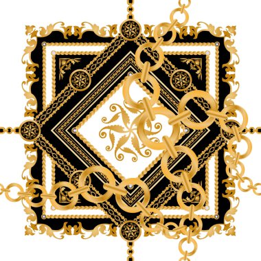 Altın zincirler ve çiçeklerle süslenmiş kusursuz desenler..