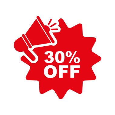 Beyaz arkaplanda% 30 indirim tabelası