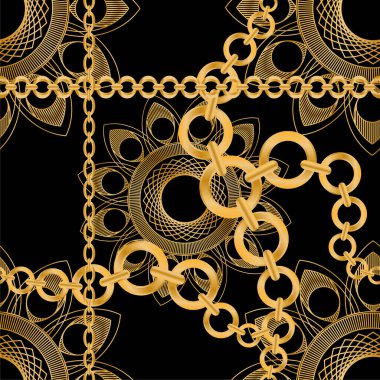 Değerli taşlar, altın zincirler ve incilerle süslenmiş kusursuz desenler..