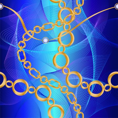 Değerli taşlar, altın zincirler ve incilerle süslenmiş kusursuz desenler..