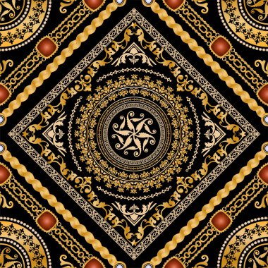 Değerli taşlar, altın zincirler ve incilerle süslenmiş kusursuz desenler..