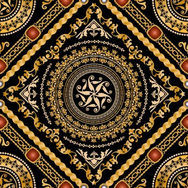 Değerli taşlar, altın zincirler ve incilerle süslenmiş kusursuz desenler..