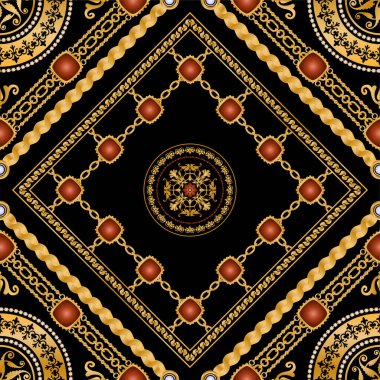 Değerli taşlar, altın zincirler ve incilerle süslenmiş kusursuz desenler..