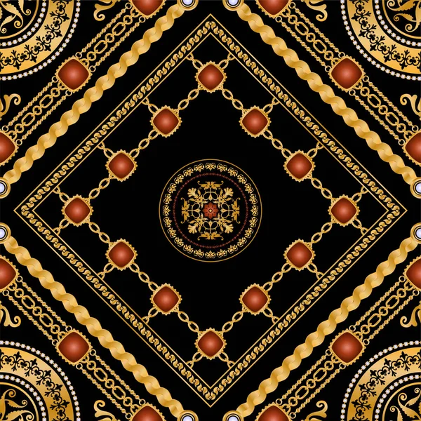 Değerli taşlar, altın zincirler ve incilerle süslenmiş kusursuz desenler..