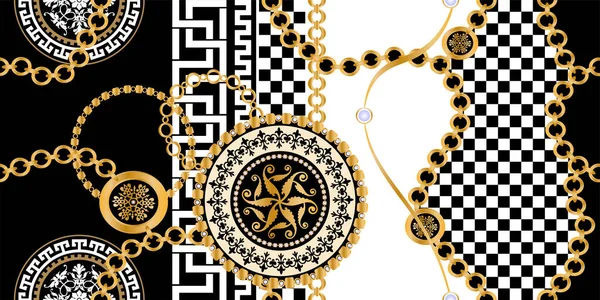 Değerli taşlar, altın zincirler ve incilerle süslenmiş kusursuz desenler..