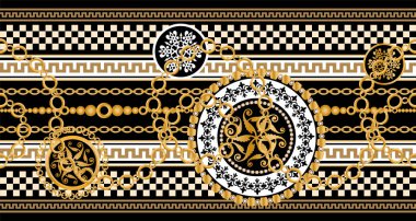 Değerli taşlar, altın zincirler ve incilerle süslenmiş kusursuz desenler..