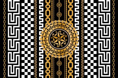 Değerli taşlar, altın zincirler ve incilerle süslenmiş kusursuz desenler..