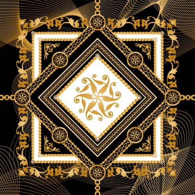 Değerli taşlar, altın zincirler ve incilerle süslenmiş kusursuz desenler..