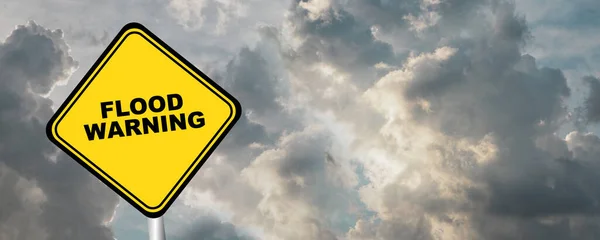 Flood Warning Sign Cloudy Sky Background — Stock Photo, Image