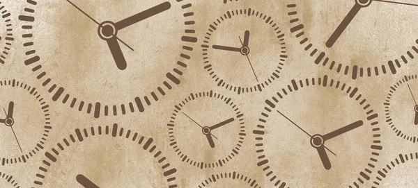 Time background with round wall clocks.