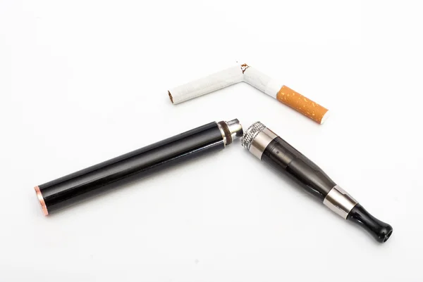 Electronic Cigarette and cigarette against white background — Stock Photo, Image