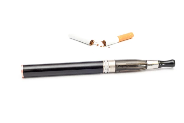 Electronic Cigarette and cigarette against white background — Stock Photo, Image