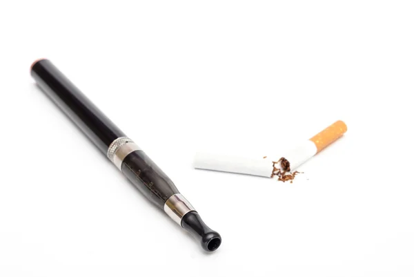 Electronic Cigarette and cigarette against white background — Stock Photo, Image