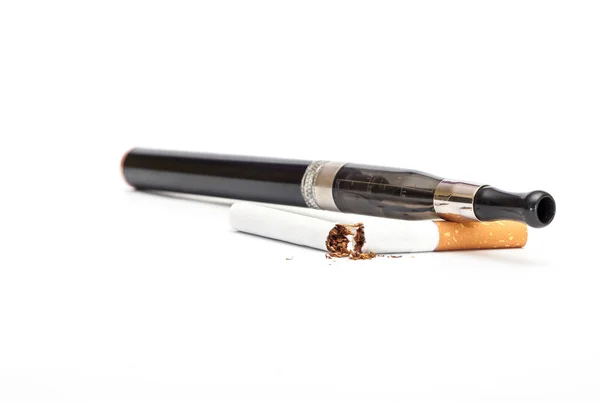 Electronic Cigarette and cigarette against white background — Stock Photo, Image