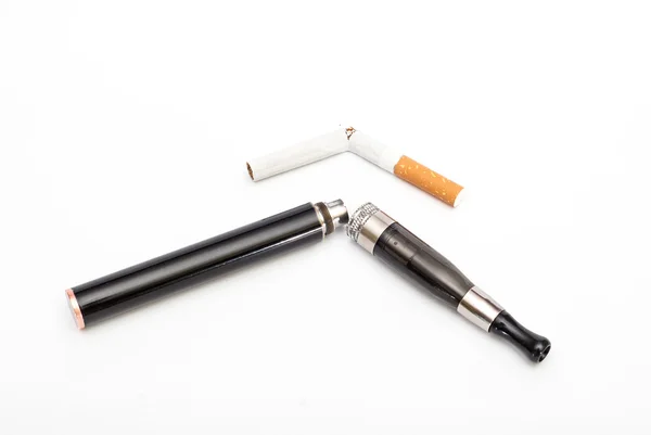 Electronic Cigarette and cigarette against white background — Stock Photo, Image